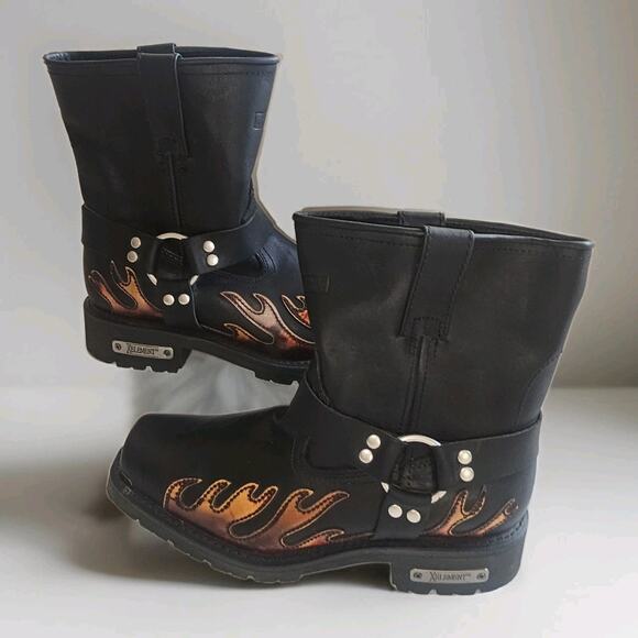 XElement Black Leather Harness Motorcycle Ankle Boots Square Toe Mens 12 - Picture 1 of 15